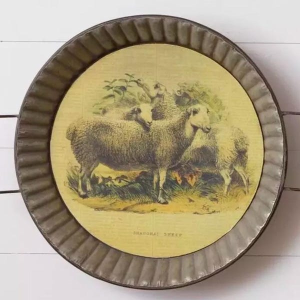 Primitive Farmhouse Antique Style VINTAGE SHEEP Picture TRAY Wall Hanging Art