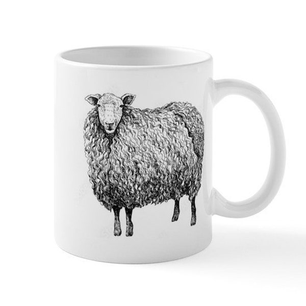 Sheep Mug- Ceramic, Custom Made, 11 ounces- Farmhouse, Folk, Barn