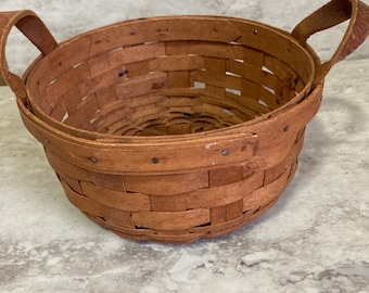 Longaberger Round Basket Vintage 1988 With Leather Handles 7” - Etsy