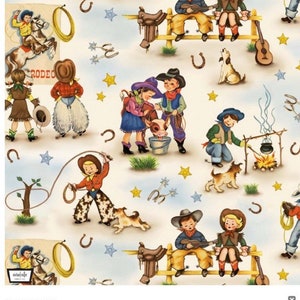 Home on the Range Cotton Fabric by Michael Miller- Cowboys, Rope, Western- ADORABLE! By the Yard or Half Yard CX9458, New release!