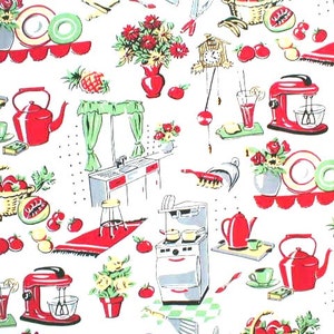 Fifties Kitchen 100% Cotton Fabric By Michael Miller Vintage Look, Adorable By The Yard/ Half Yard 50&#39;s!