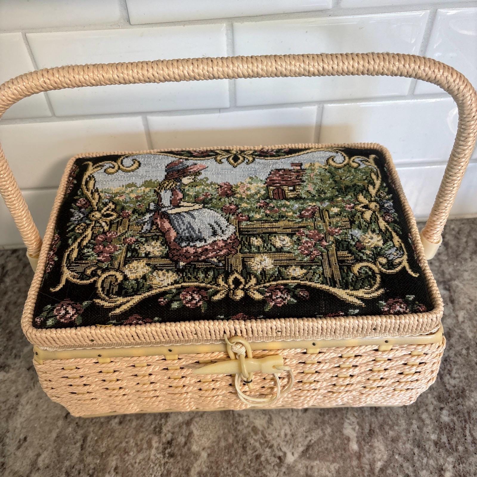 Vintage Tapestry Sewing Box - Etsy