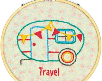 Dimensions 'Camper' Short N' Sweet Mini Embroidery Kit for Beginners, 4'' Camping Adorable!