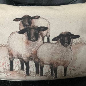 Folk Art Primitive Country Sheep 100% Cotton Throw Pillow Barn Decor, Farm, Farmhouse