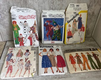 Lot Of 7 Vintage Patterns Simplicity McCalls Butterick Costumes, Women’s, Teens- From the 1970s/ 1980s