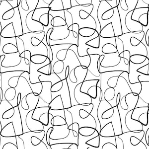 ABSTRACT COLLAGE - Squiggly Lines - 209182 Paintbrush Studio Fabrics, Mid Century Modern  Design- Black & White