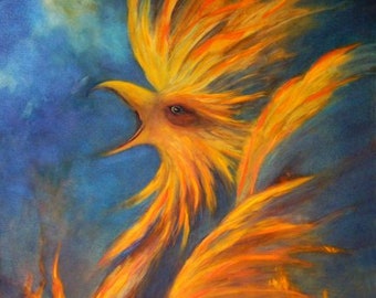 Phoenix Rising Art Print Poster, Firebird, Phoenix Rising Print, Fantasy Art, Wall Decor, Home Decor