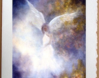 Angel Print Card, Greeting Cards 5 x 7, Blank Card, Guardian Angel, Stationery, Angel, Spiritual, Fine Art Cards,
