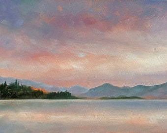 Lake George Landscape Oil Painting, Adirondack Mountains Lake Painting, Original Art , Home Decor, Wall Art