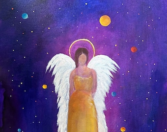 Soulmates Angel Fine Art Print Greeting Card, Angel Art Print, Celestial Angel, Spiritual Religious Card, Blank Card,