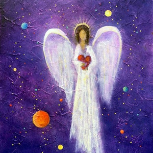 Angel Of Hearts Celestial Art Print, Guardian Angel Art, Spiritual Gift, Angel Gift