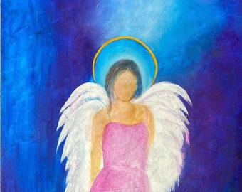 Original Angel Art, Angel Of Forgiveness Painting, Guardian Angel Oil Painting, Religious Angel Decor