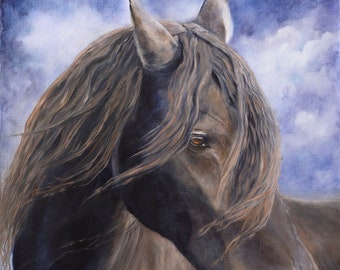 Horse Art Print Giclee on Canvas, Horse Decor Painting, Wall Decor Canvas Art