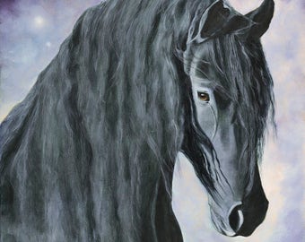 Black Horse Equine Art Print Poster, Horse Painting, Wall Art, Home Decor