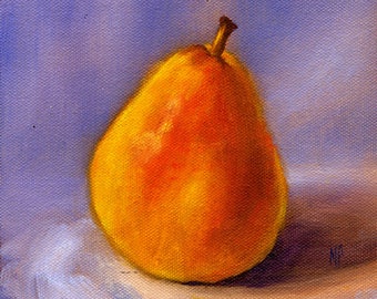 Original Still Life Fruit Painting on Canvas, Pear Painting, Kitchen Decor, Dining Decor, Wall Art