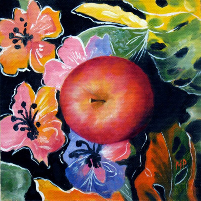 Original Still Life Food Oil Painting Fruit and Flower Still Etsy