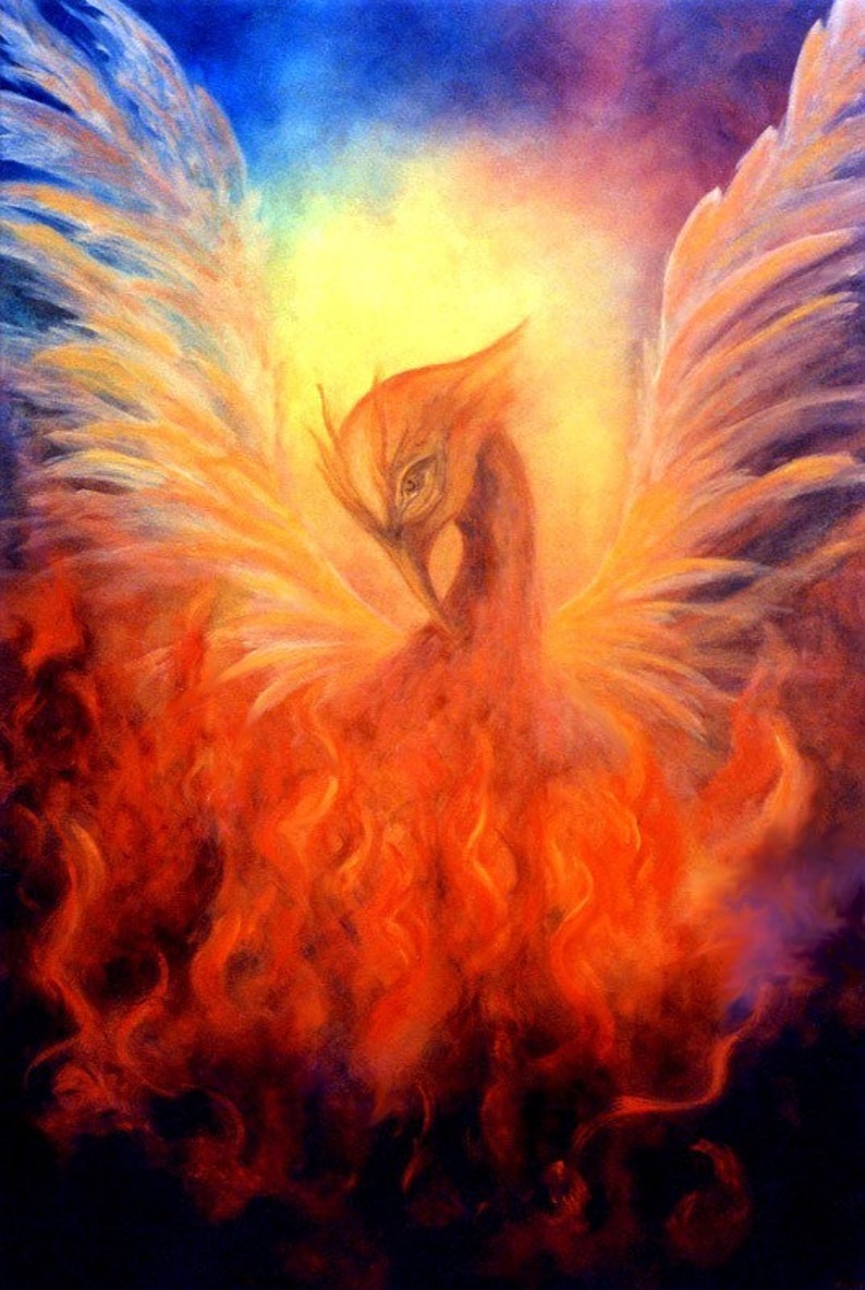 Phoenix Print Poster, Phoenix Rising Art Print, Firebird, Fine art print, Wall Art image 1