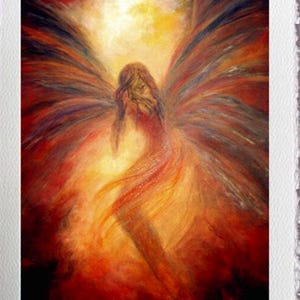 Biglietto d'auguri con stampa artistica di un angelo caduto, biglietti di auguri spirituali con angeli, biglietti di auguri religiosi vuoti, arte ispiratrice per messaggi profondi