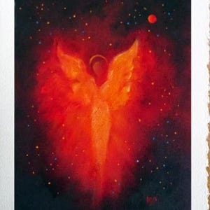 Kaart beschermengel van liefde - spirituele engelkunstdruk, religieuze blanco wenskaart voor aanmoediging en comfort