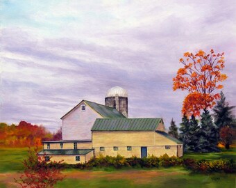 Autumn Landscape Farm Barn Painting Art Print, Countryside Landscape Print,  Home Decor, Wall Art