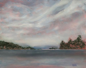 Landscape Lake Painting, Lake Art, Mountain Landscape Art, Plein Air Painting, Lake George Adirondack Mountain Art, Wall Decor