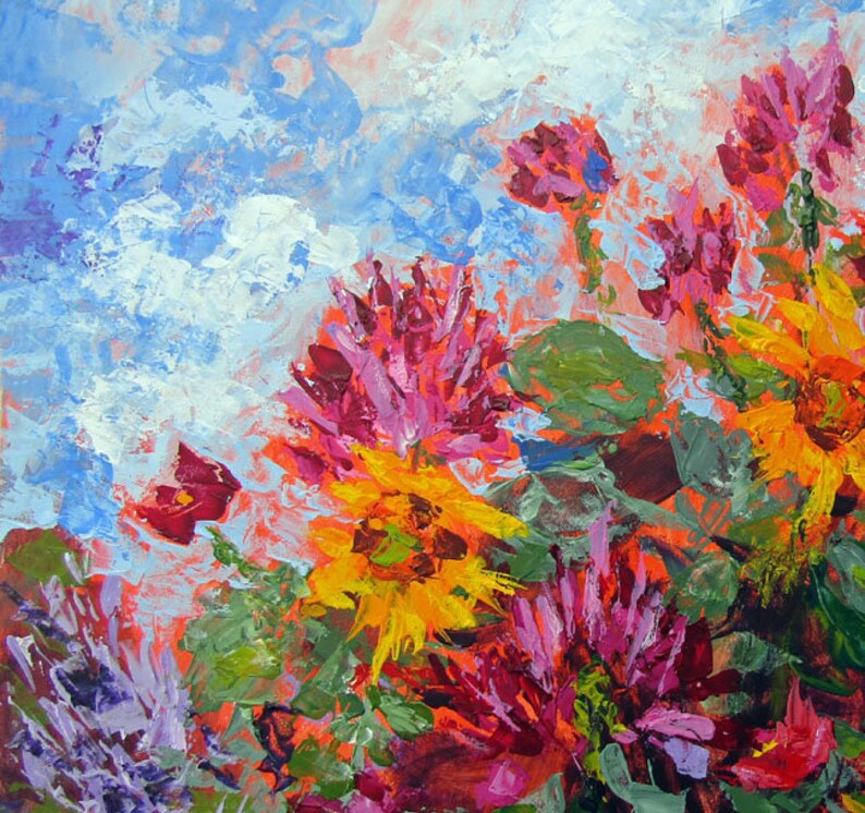 Original Flower Palette Knife Painting Flower Gardenart Home Etsy