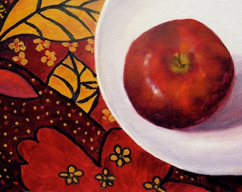 Still Life Original  Oil Painting, Apple Fruit Painting, Still Life Fruit Art, Kitchen Decor, Dining Decor, Home Decor