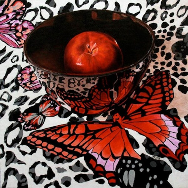 Butterfly Art Print, Still Life Print Poster, Apple Art, Kitchen Art, Wall Art, Home Decor
