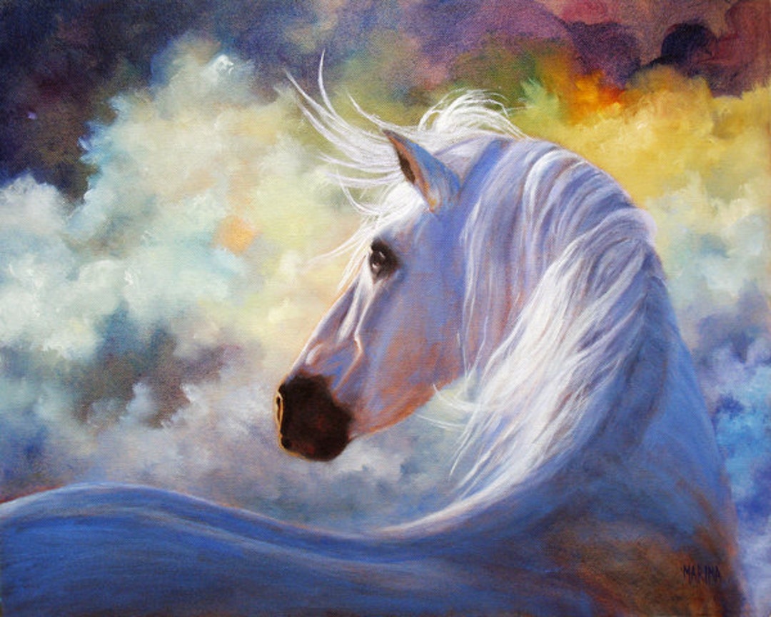 White Horse Art Print Horse Art Equine Art Horse Decor Etsy