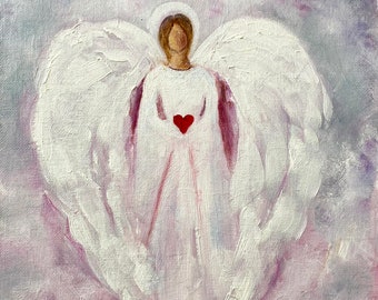 Guardian Angel Art Print, Angel Wings, Angel Painting, Spiritual Gift, Religious Art, Wall Decor