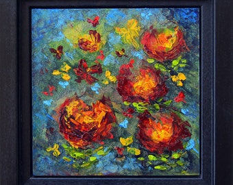 Flower Painting Framed, Original Flower Oil Painting, Abstract Flowers, Wall Art, Floral Art, Home Decor