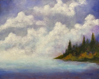 Original Landscape Lake Canvas Oil Painting, Adirondack Lake Oil Painting, Wall Art