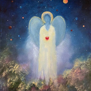 Angel of Love Greeting Card, Guardian Angel Spiritual Art, Religious Gift Fine Art Card for Sympathy & Encouragement