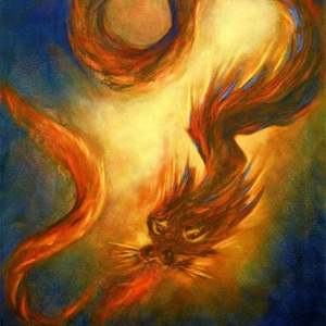 Carte de voeux impression d'art dragon - carte fantaisie vierge année du dragon, illustration de dragon chinois, cadeau d'art dragon