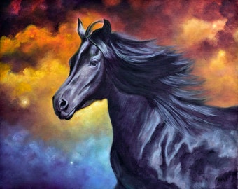 Horse Art Print, Black Horse Art, Black Horse Equine Art, Home Decor, Horse Decor