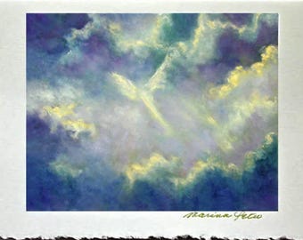 Angel Art Print Greeting Card - Guardian Angel Spiritual Religious Blank Card, for Sympathy & Inspiration