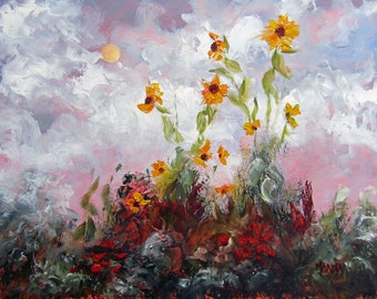 Sunflower Landscape Plein Air Oil Painting  Flower Original Landscape Painting, Floral Decor, Wall Decor