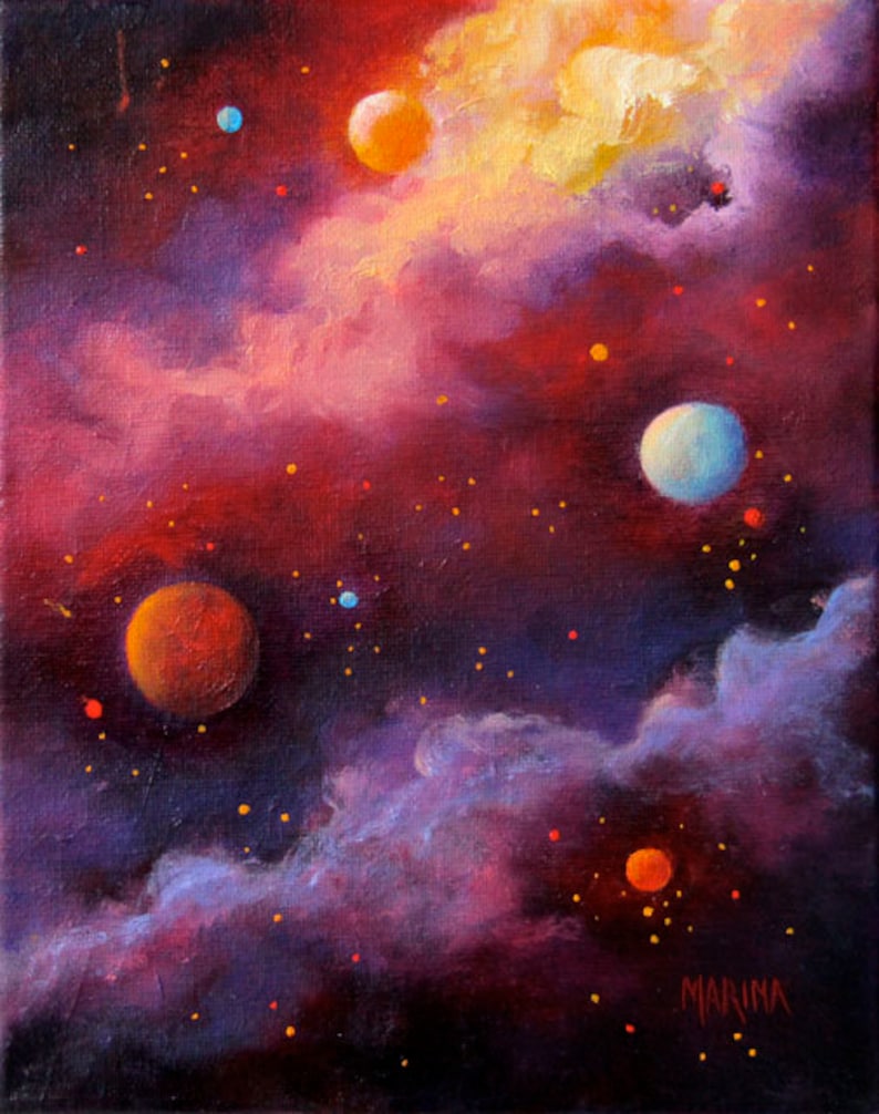 Celestial Art Print Poster, Outer Space Print, Planets Galaxy Art Print, Wall Decor image 1