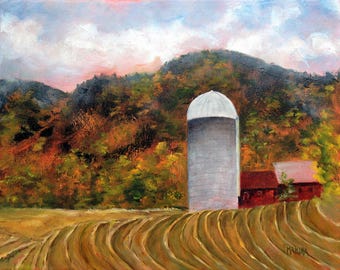 Autumn Farm Landscape Plein Air  Painting, Original Rural Landscape Oil Painting, Wall Art, Home Decor,