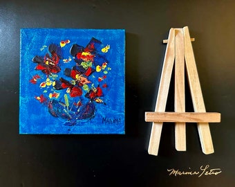 Abstract Flower Painting on Canvas, Colorful Small Flower Art, Still Life Art, Home Decor