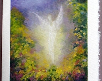 Guardian Angel Fine Art Print Greeting Card, Blessing Angel Card, Spiritual Gift, Religious gift