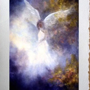 Cartão de impressão de anjo, cartões comemorativos 5 x 7, cartão em branco, anjo da guarda, papelaria, anjo, espiritual, cartões de belas artes,