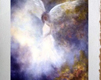 Angel Print Card, Greeting Cards 5 x 7, Blank Card, Guardian Angel, Stationery, Angel, Spiritual, Fine Art Cards,