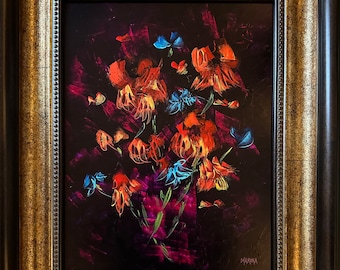 Colorful Abstract Still Life Flower Painting , Framed Floral Art, Wall Art, Home Decor, Love Blooms 18