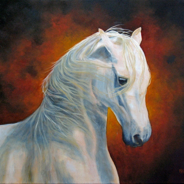 White Horse Original Oil Painting on Canvas, Equine Horse Art, Horse Decor, Wall Decor, Home Decor