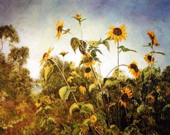 Sunflower Print Poster,  SunFlower Landscape Art Print, Home Decor, Fine Art Print, Floral Decor
