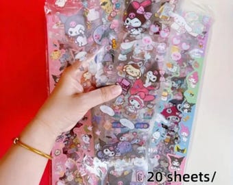 Stickers animés Hello Kitty, Sanrio - Feuille de 50 stickers kawaii mignons mélangés