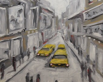 Urban Haze Cityscape - Small Original Oil Painting - Home Decor by Prankearts
