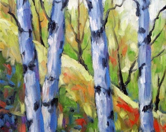 Birches Number 9 - Mini Original Canadian Landscape painting created by Prankearts