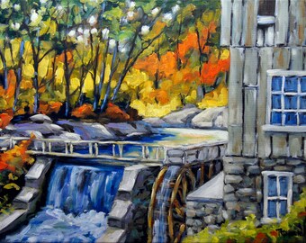 Mill Scene Woods in Fall Fine arts Original Oil Painting by Richard T. Pranke